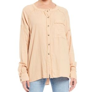 FREE PEOPLE Keep It Simple Linen Mix Button Down Blouse